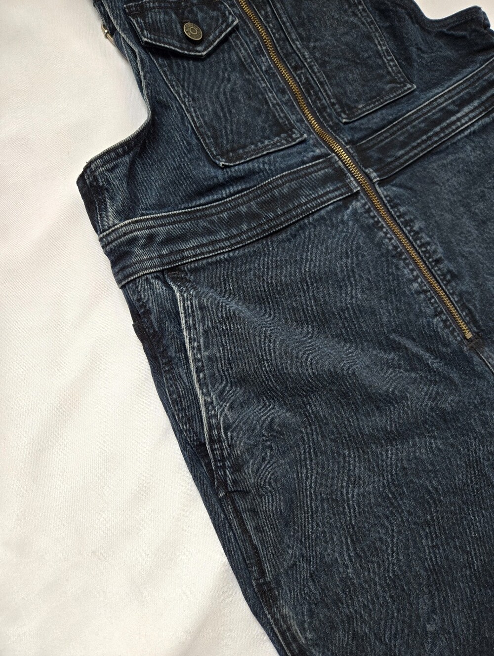 Madewell Denim Overalls Women's Size 16 Black Zip Front Wide Leg Jumpsuit - Picture 4 of 13